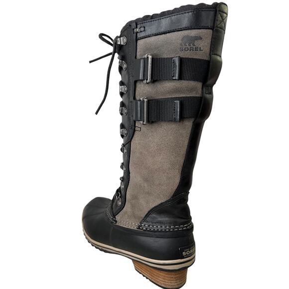 SOREL Joan of Arctic Wedge II Leather Suede Lace Up Winter Snow Boots Black 8.5 - Picture 7 of 16